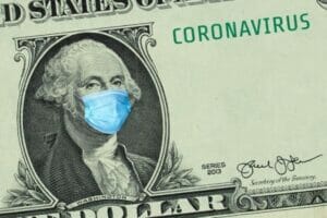 One dollar bill. George Washington is wearing a medical mask.