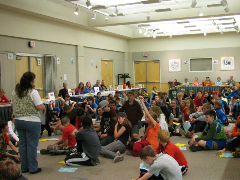 Karen Richel, AFC, answers questions for a group of students