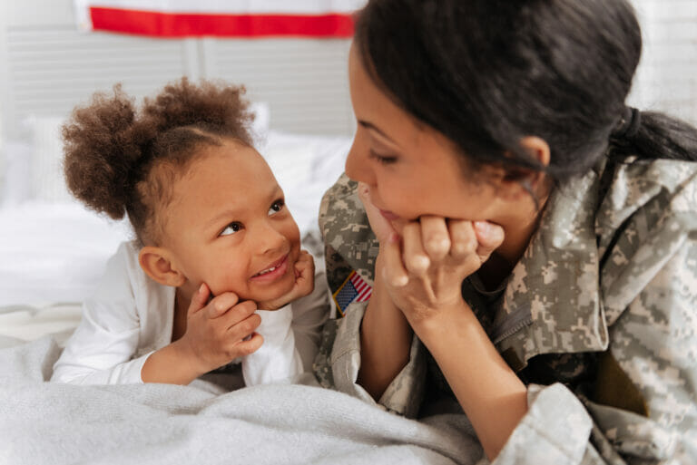 Military mother talks with her daughter