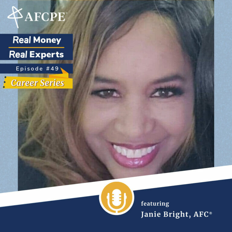 Janie Bright and the cover for the episode Financial Inclusion as an Avenue to Building Community