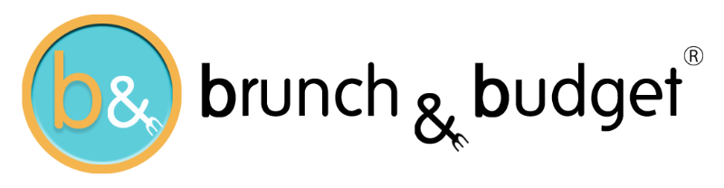 Brunch and Budget logo with yellow circle outline and teal fill in the shape