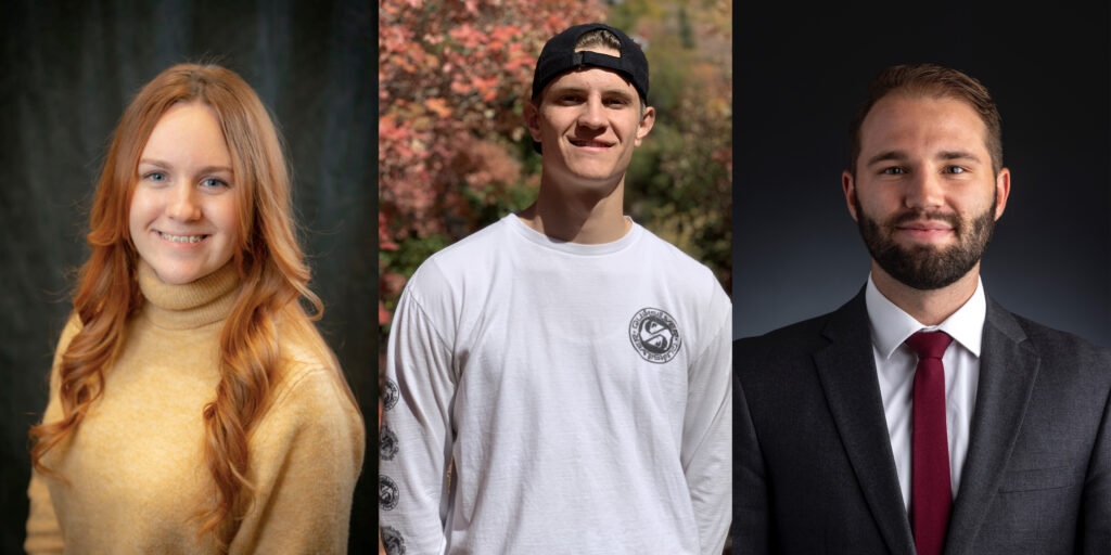 Headshots of Maddy Snizek, Aaron Love, and Andrew Mathis