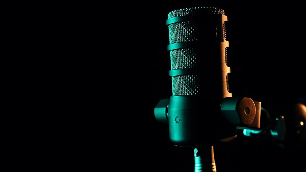 Studio microphone with moody green lighting