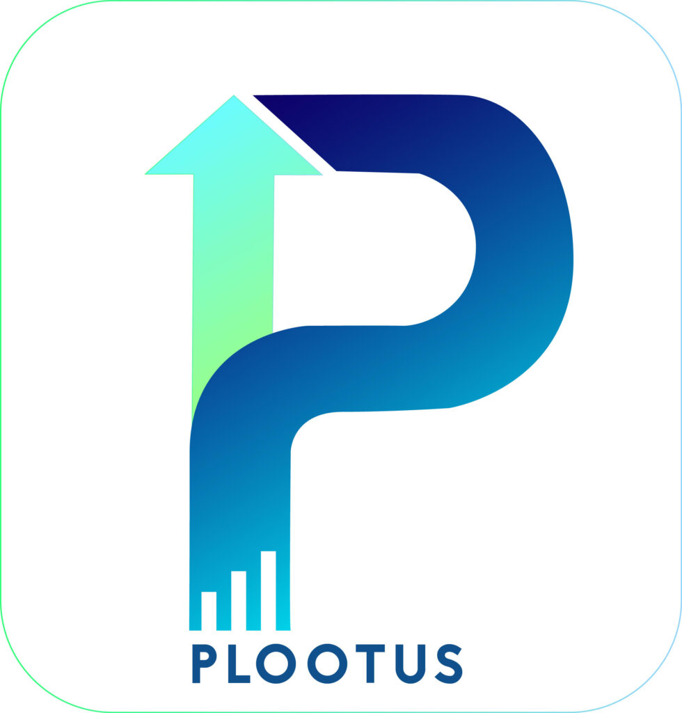 Blue and Green P shaped logo for Plootus
