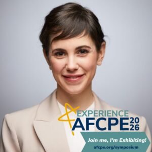 White woman on the Exhibitor badge for 2026 AFCPE Symposium