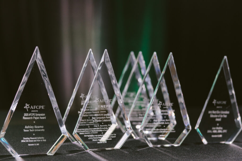 triangular shaped trophies handed out to AFCPE Award winners