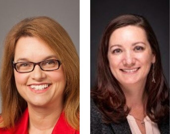 Headshots of two white women smiling