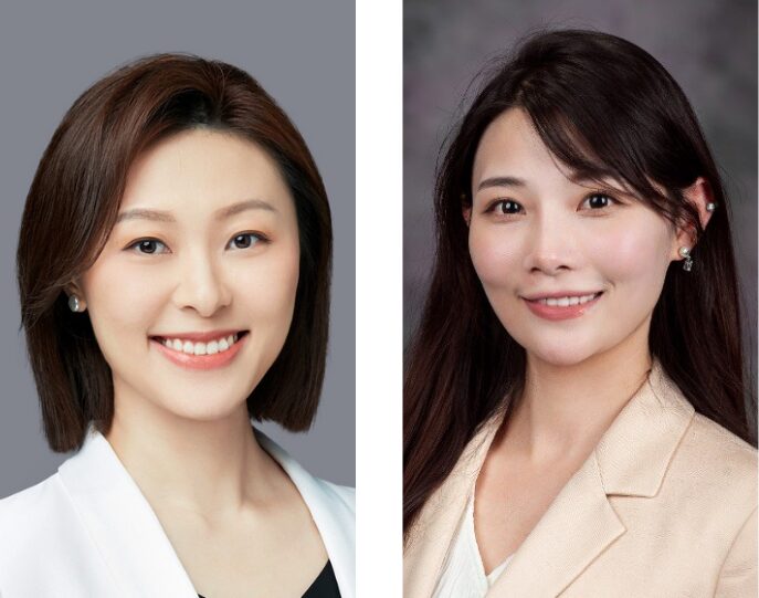 headshots of two asian women smiling with a grey backdrop