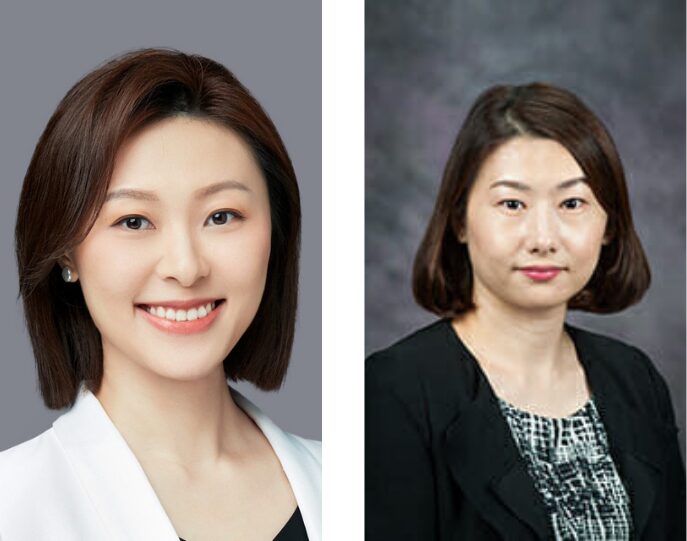 Two headshots of asian women, one smiling and one serious