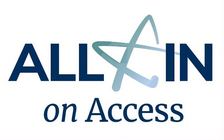 All In on Access in dark blue lettering. The light blue AFCPE star in the middle. White background