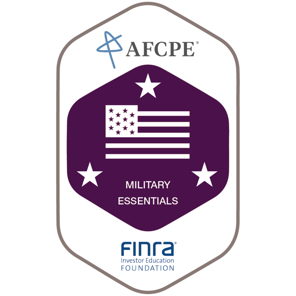 the purple badge and icon of the american flag for the Military Essentials course